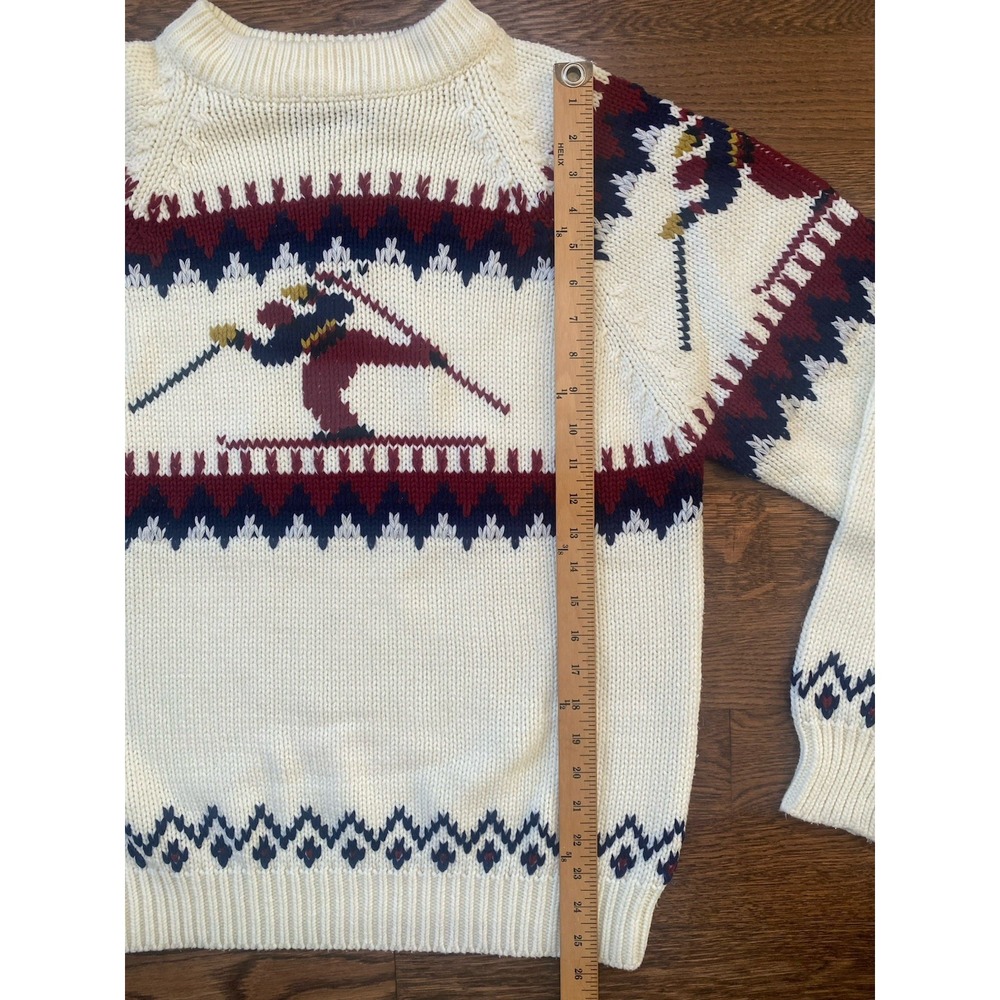 Vintage Ski Sweater Cream Skier Ski Fair Isle Nordic Acrylic Large Apres Ski - Picture 6 of 7